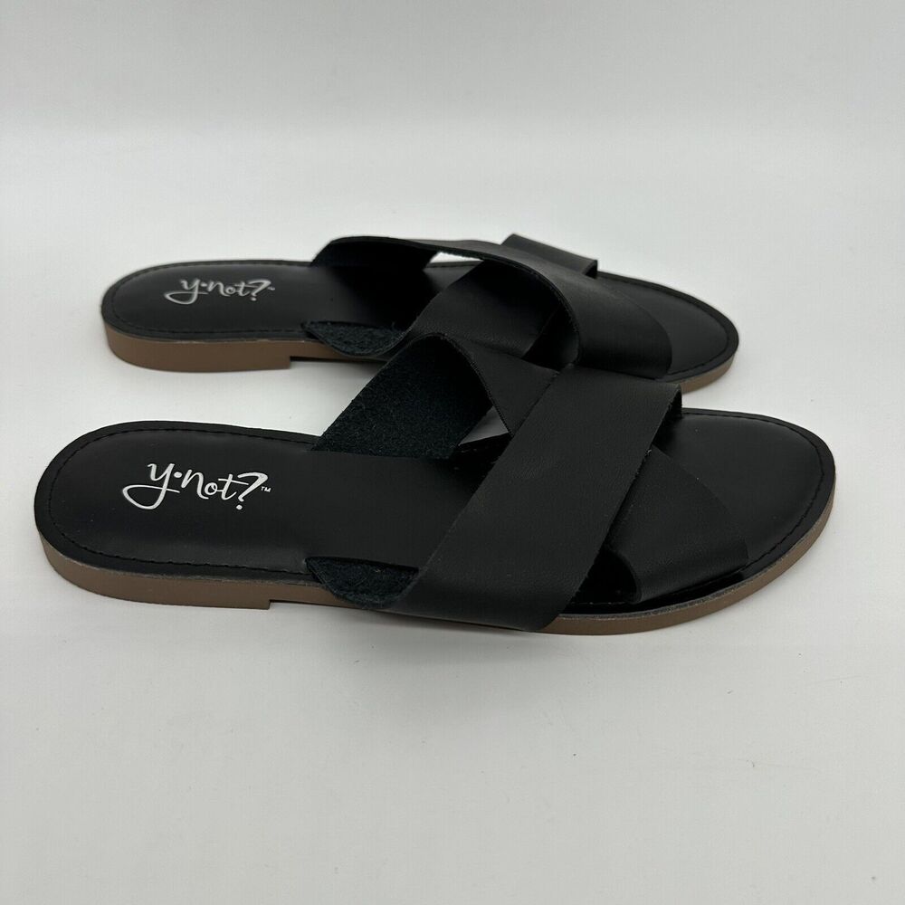 Y.Not? Black Slide Sandals Shoes Women's Size 8.5